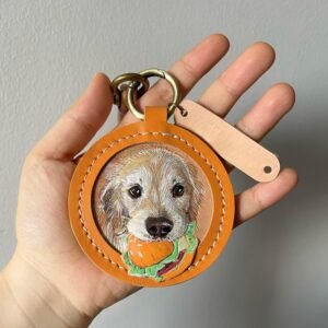 3D Pop Dog Leather Carving Keychain