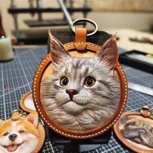 Handmade Maine Cat leather carving